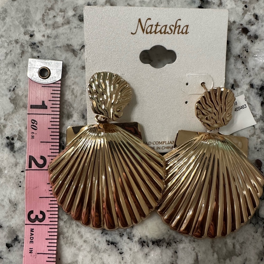 Natasha Couture Gold Shell Earrings